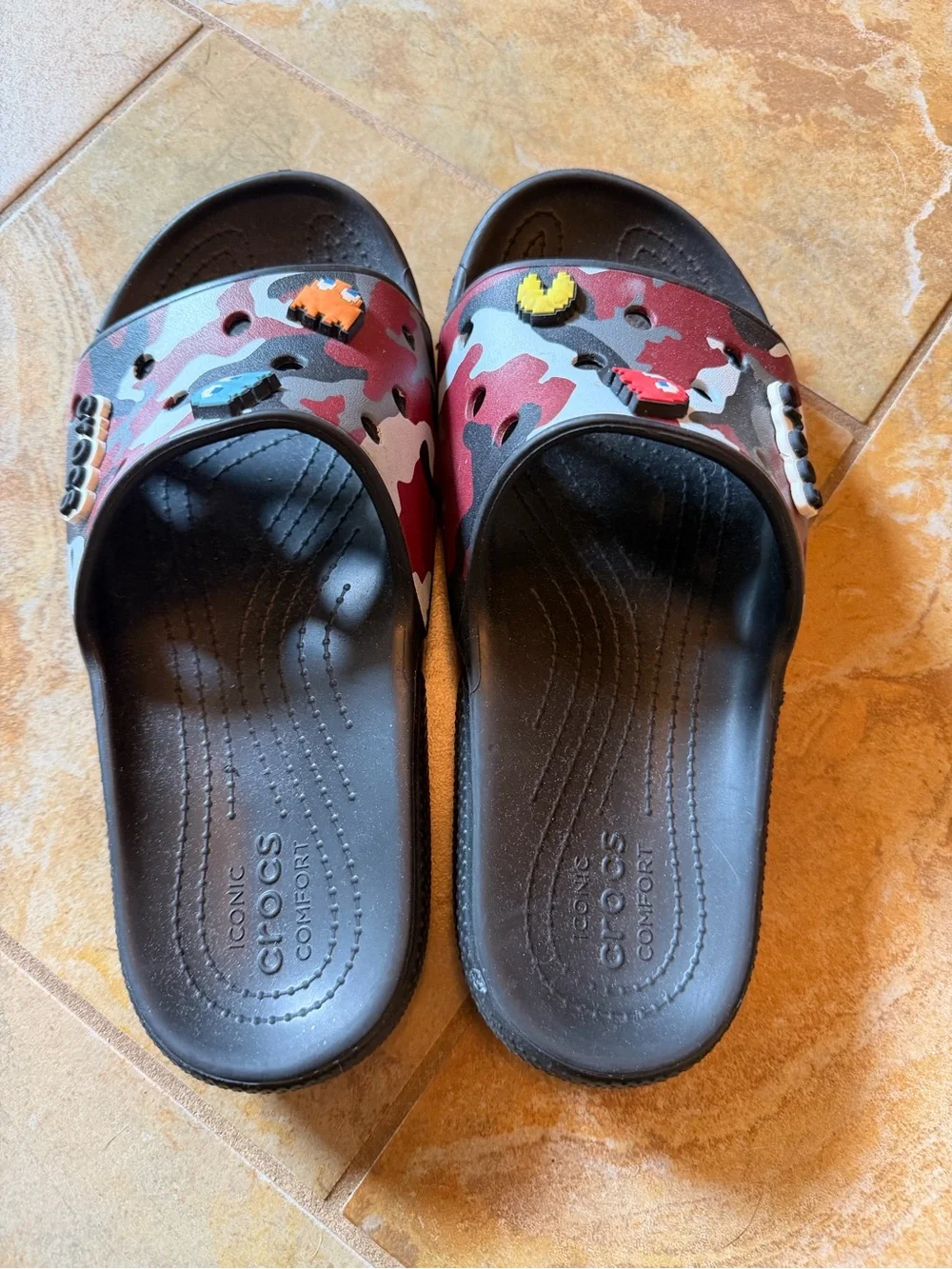 Pair (2) of Boys/Men Crocs Slide Sandals with Charms. Size 9 Men